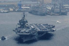 U.S. flattop Kitty Hawk leaves Yokosuka to monitor N. Korea